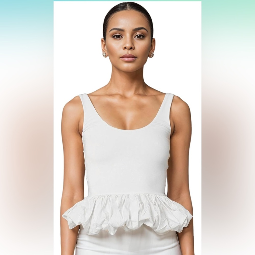 NEW White Peplum Sleeveless Tank top - Small
